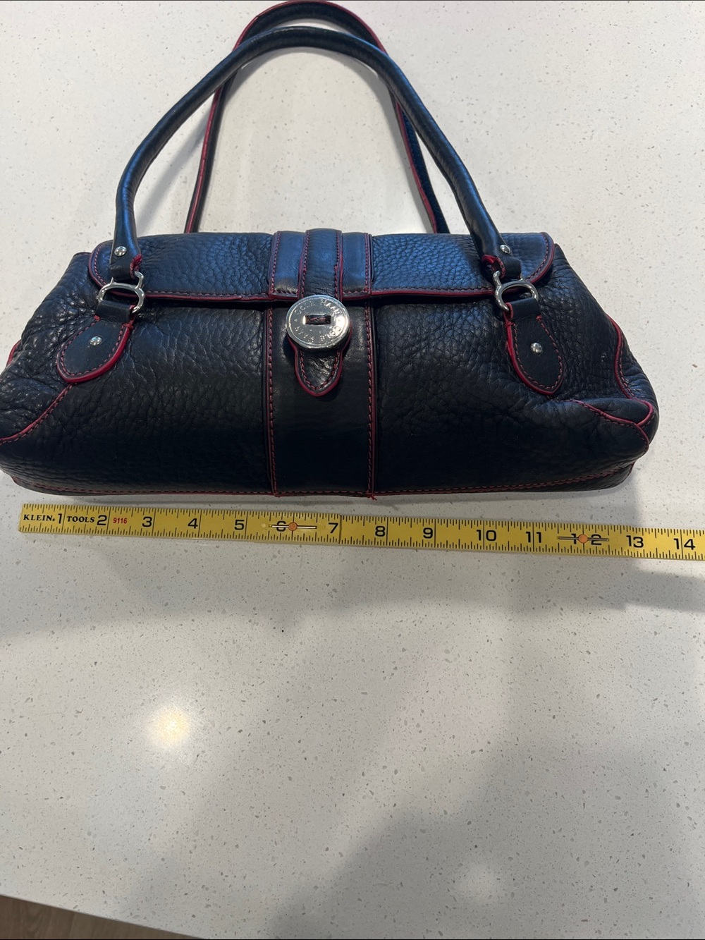 Vintage Cole Haan Black Pebbled Leather Shoulder Bag with Pink Pop - Picture 9 of 17